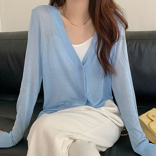CC695  시스루 브이넥 가디건