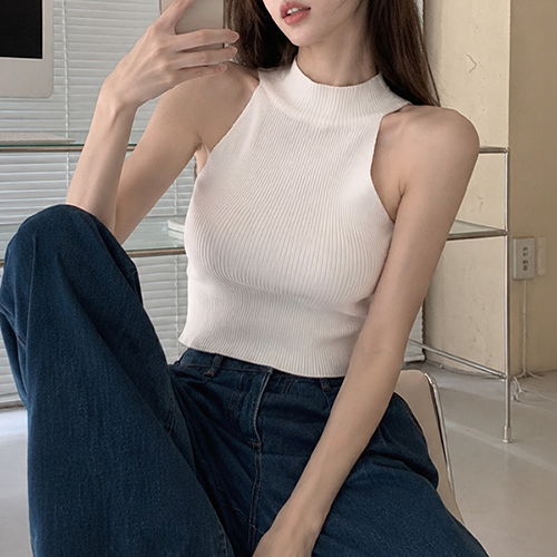 DD713  슬림핏 골지 홀터나시