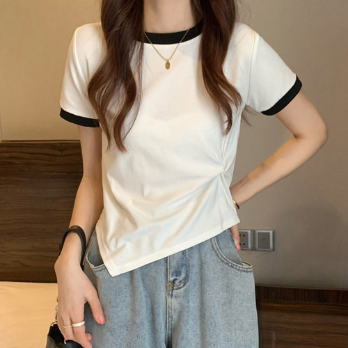 FD-0426  배색 사선 밑단 셔링 반팔 티셔츠 
