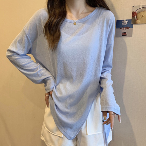 DD215  시스루 라운드 티셔츠