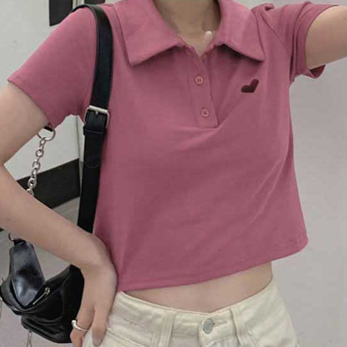 TDR-0048  캐주얼 러블리 여성 크롭 카라 티셔츠 