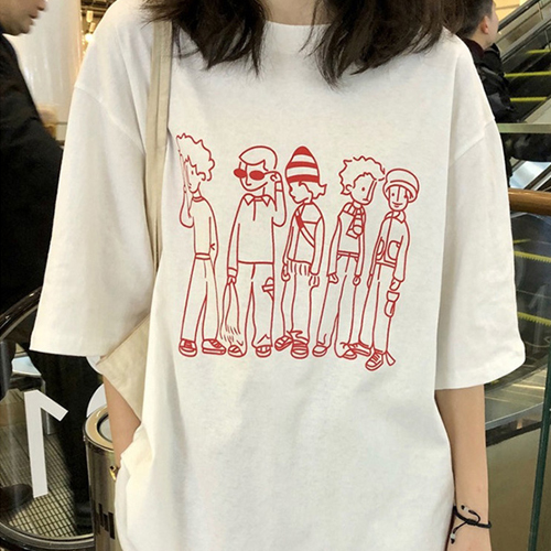 SSH-209  여름 3컬러 캐릭터 라인 스트릿 심플 반팔티 