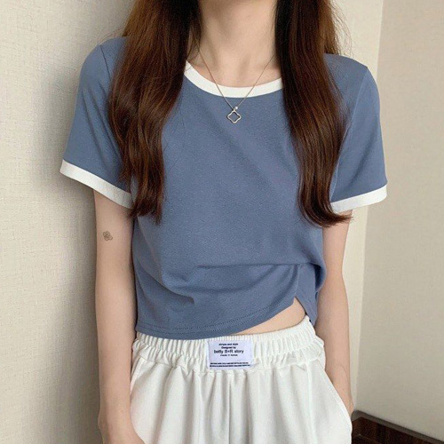 FD-0416  배색 라인 크롭티 
